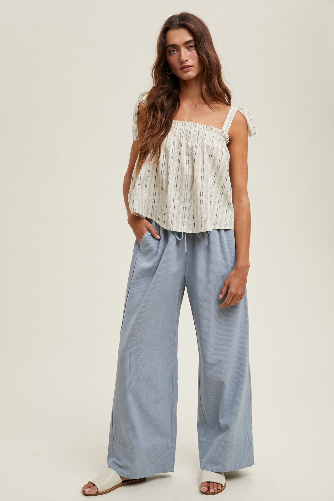 Striped Tie Shoulder Top