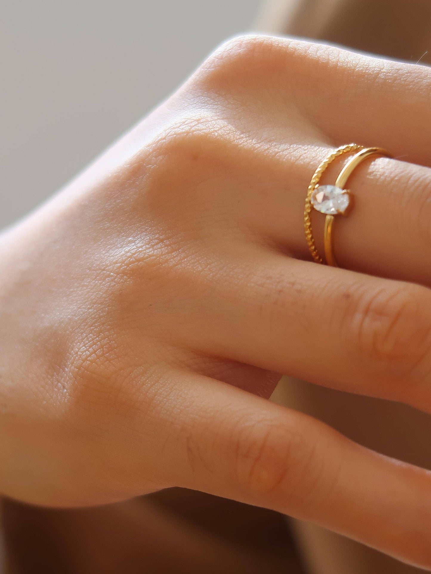 Boris 18K Gold Non-Tarnish CZ Square Thin Ring: Yellow Gold / 8