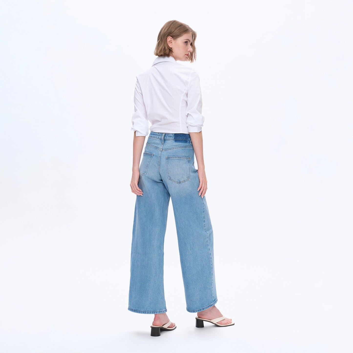 High Rise Wide Leg Jeans with Finished Hem