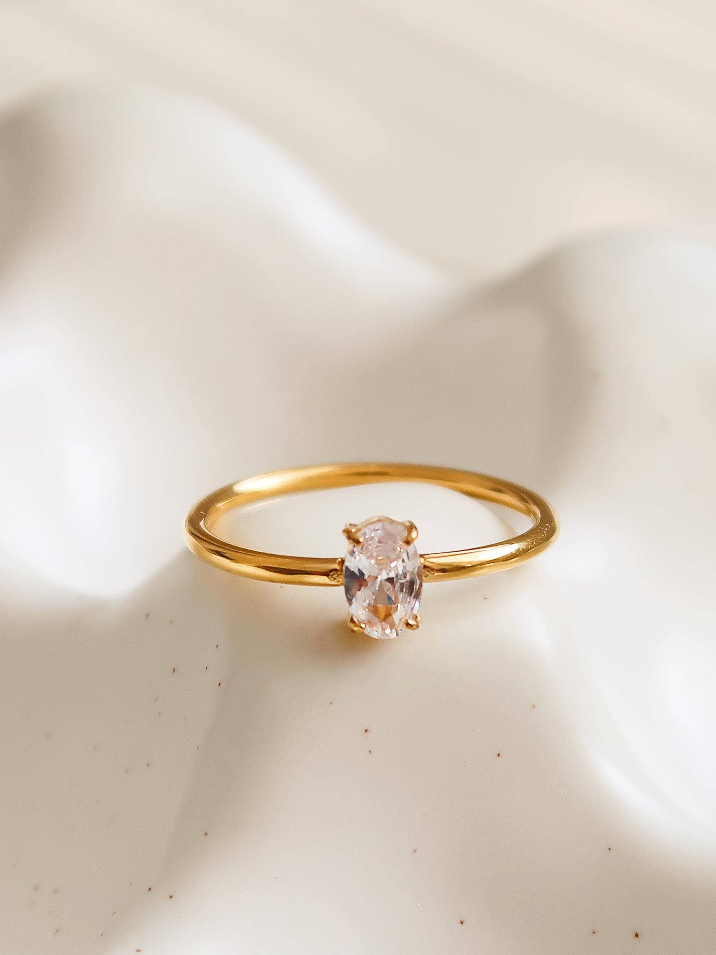 Boris 18K Gold Non-Tarnish CZ Square Thin Ring: Yellow Gold / 8