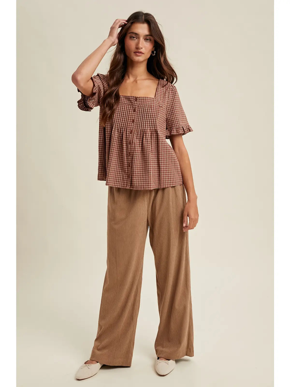 Plaid Button-Up Blouse