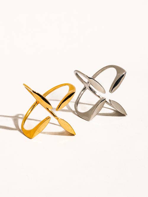 Peliah 18K Gold Non-Tarnish x Cross Ring: Silver