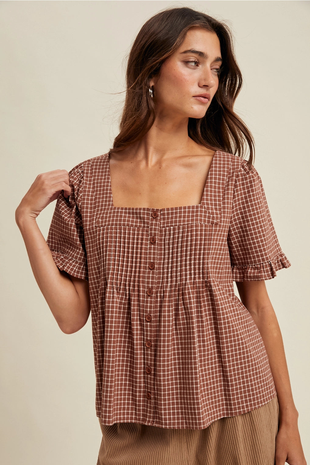 Plaid Button-Up Blouse