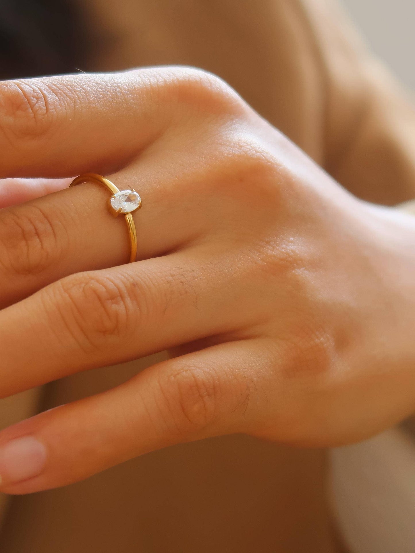 Boris 18K Gold Non-Tarnish CZ Square Thin Ring: Yellow Gold / 8