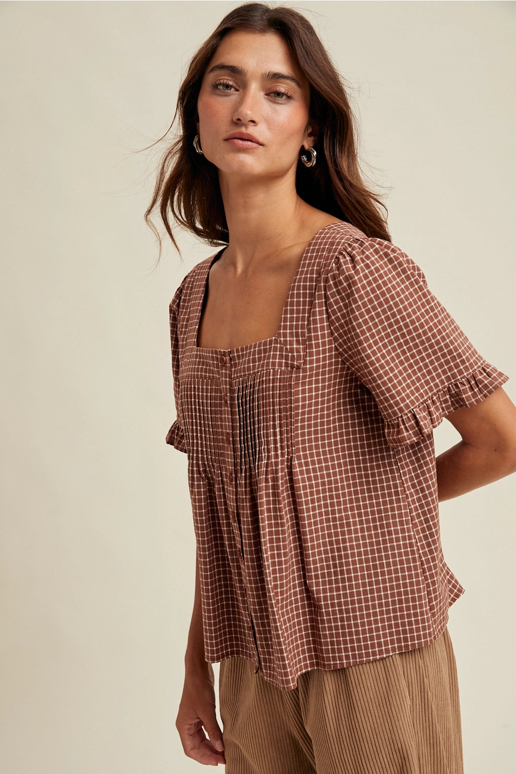 Plaid Button-Up Blouse