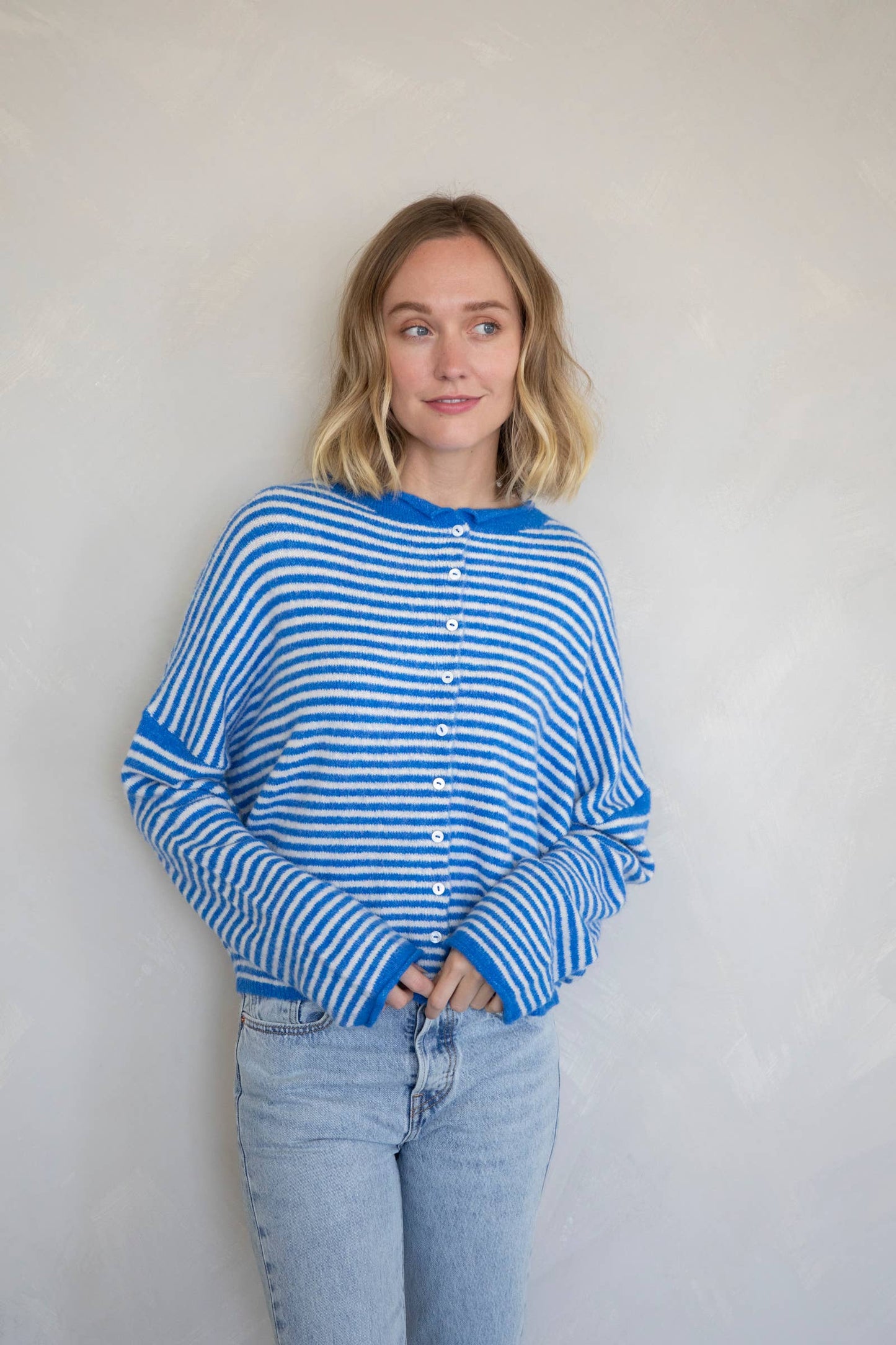 Piper Cardigan - Mini Striped| Blue