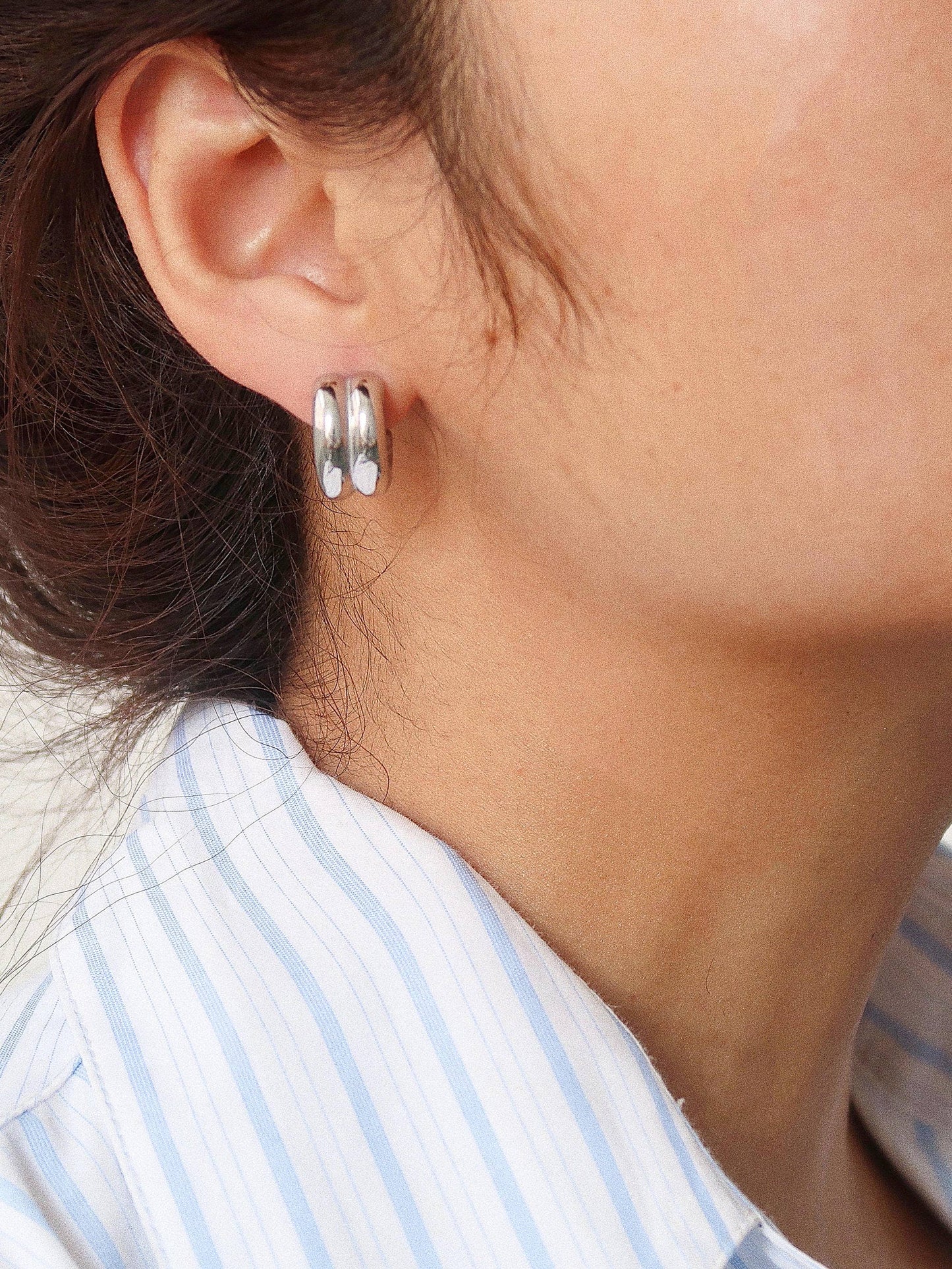 Emma Non-Tarnish Double C-Hoop Earring: Silver