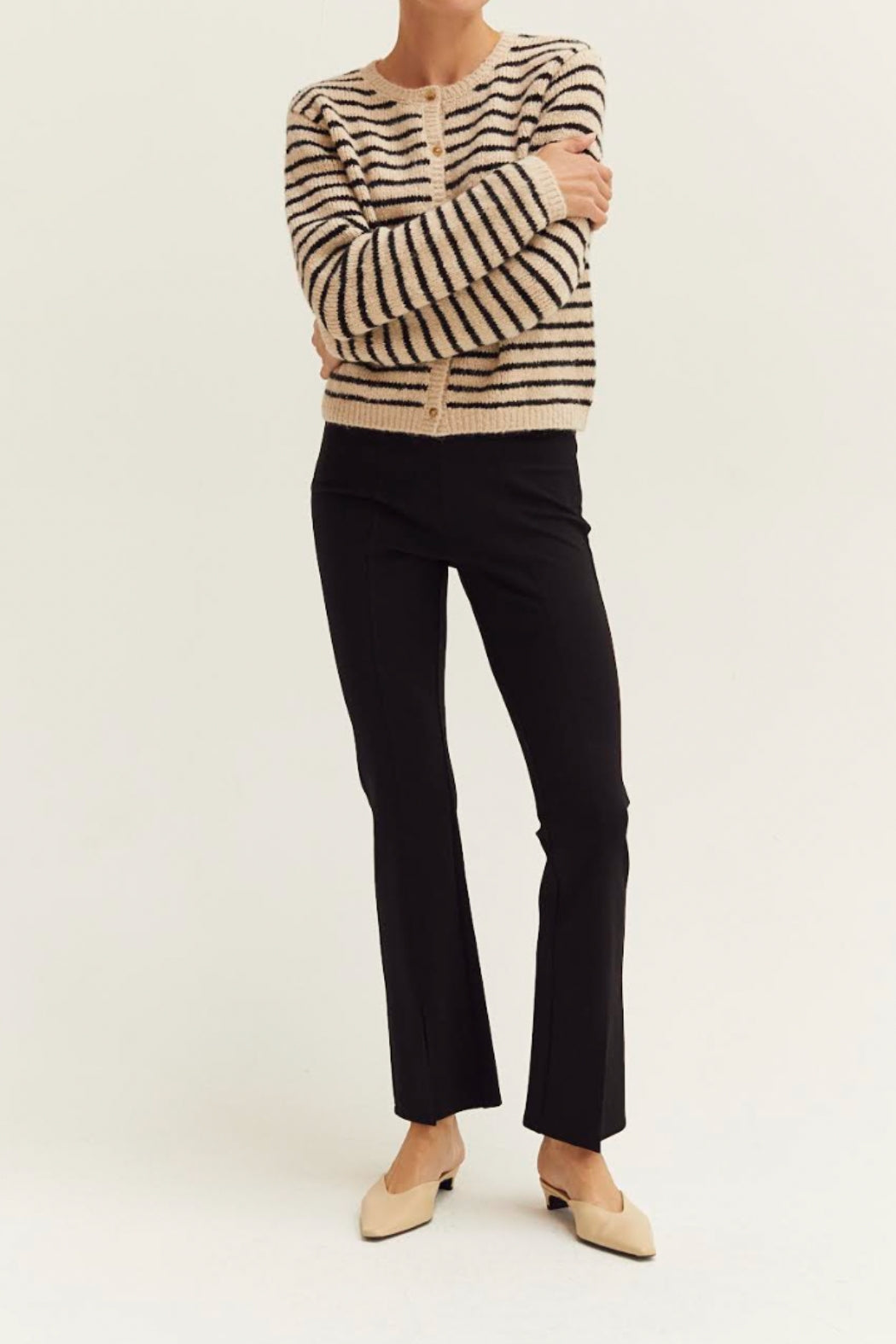 Riley Oatmeal black striped cardigan