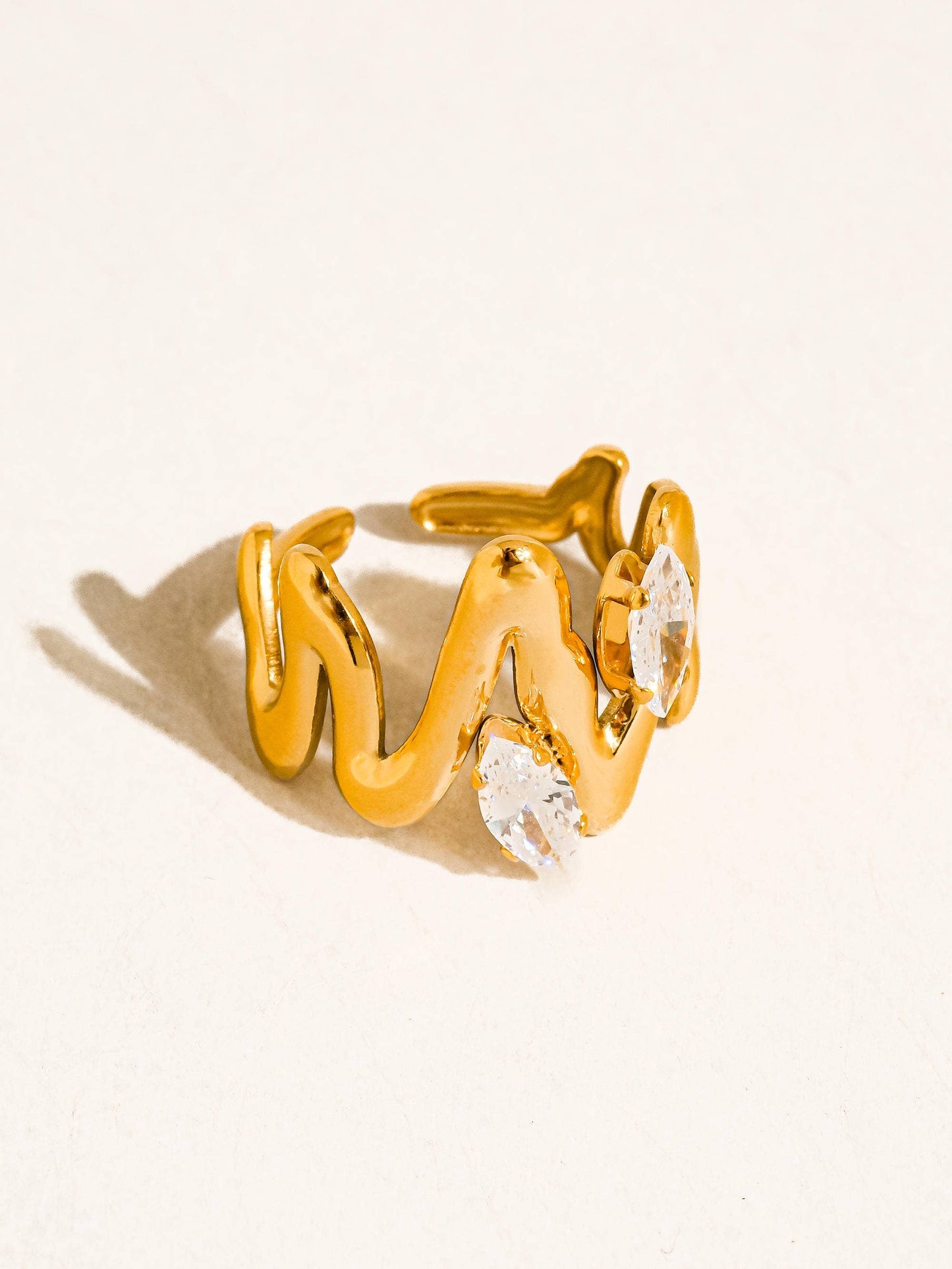 Lumi Abstract CZ Open Ring: Yellow Gold