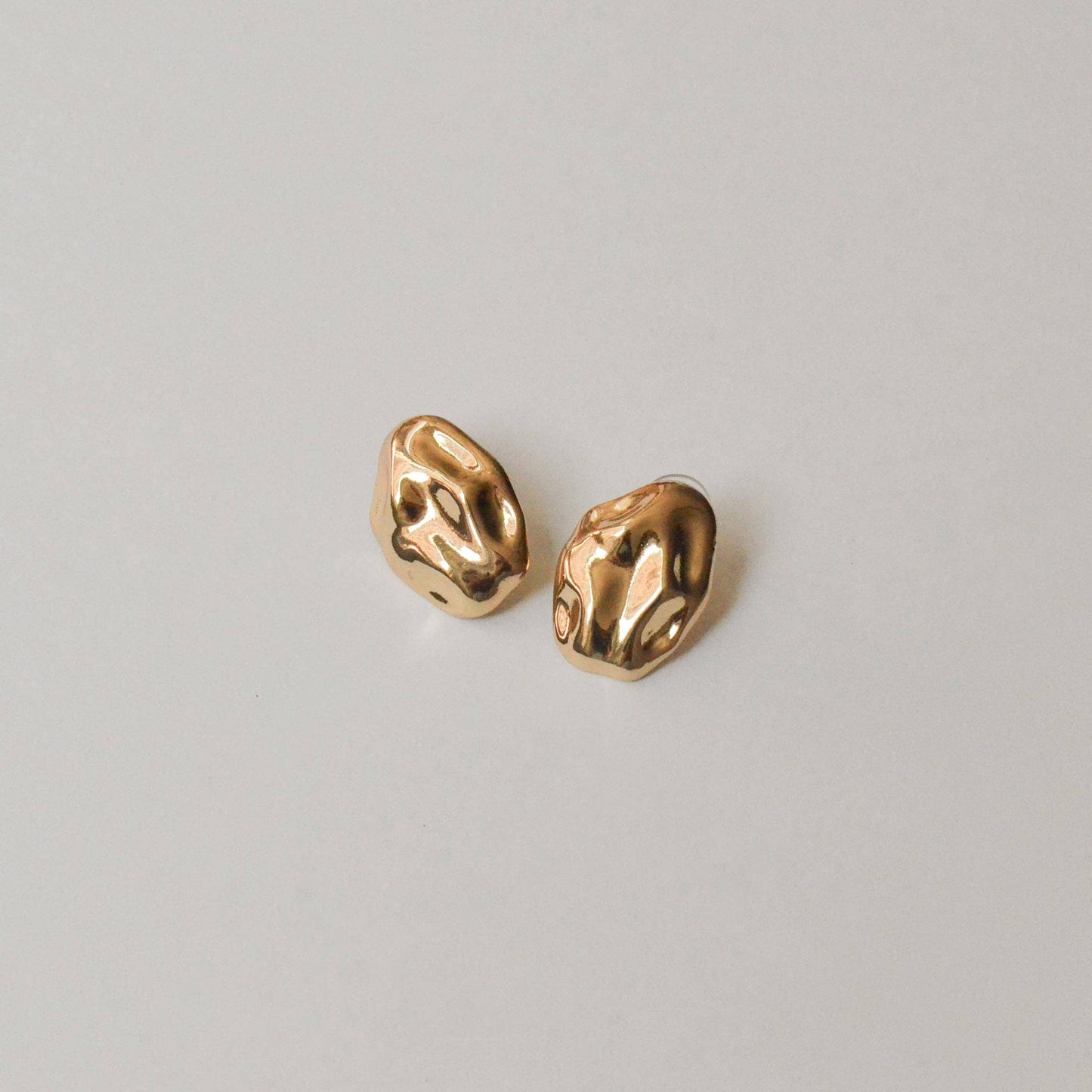 Oval Textured Metal Post Earrings | Gold