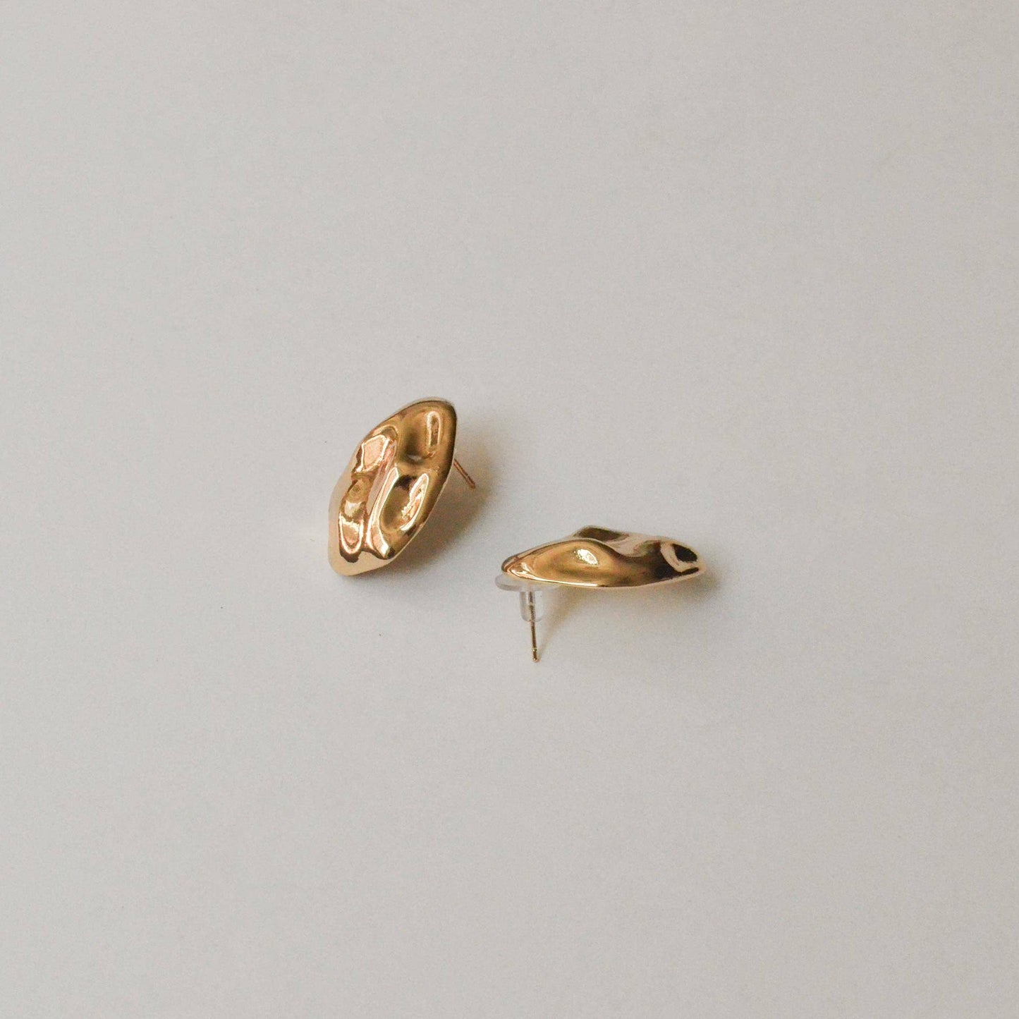 Oval Textured Metal Post Earrings | Gold