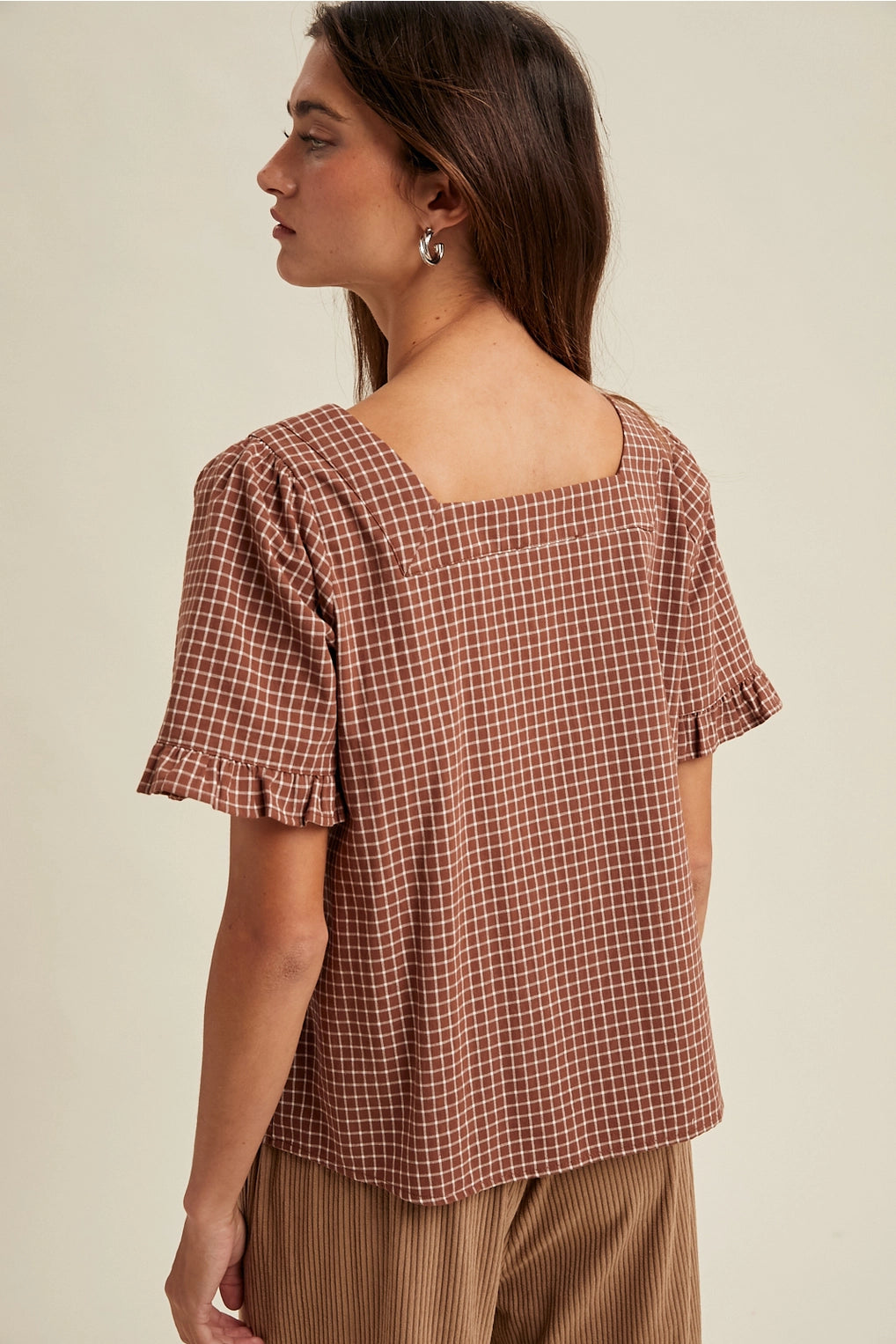 Plaid Button-Up Blouse