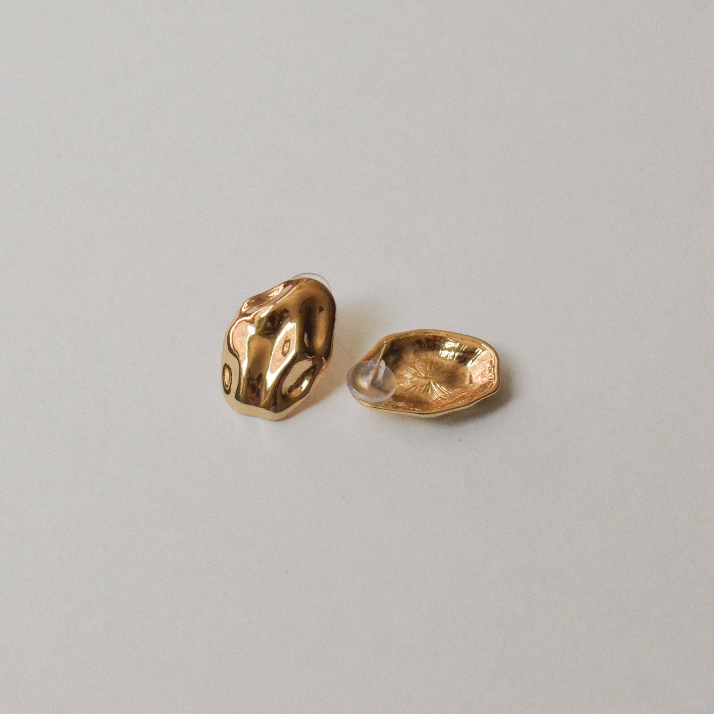 Oval Textured Metal Post Earrings | Gold