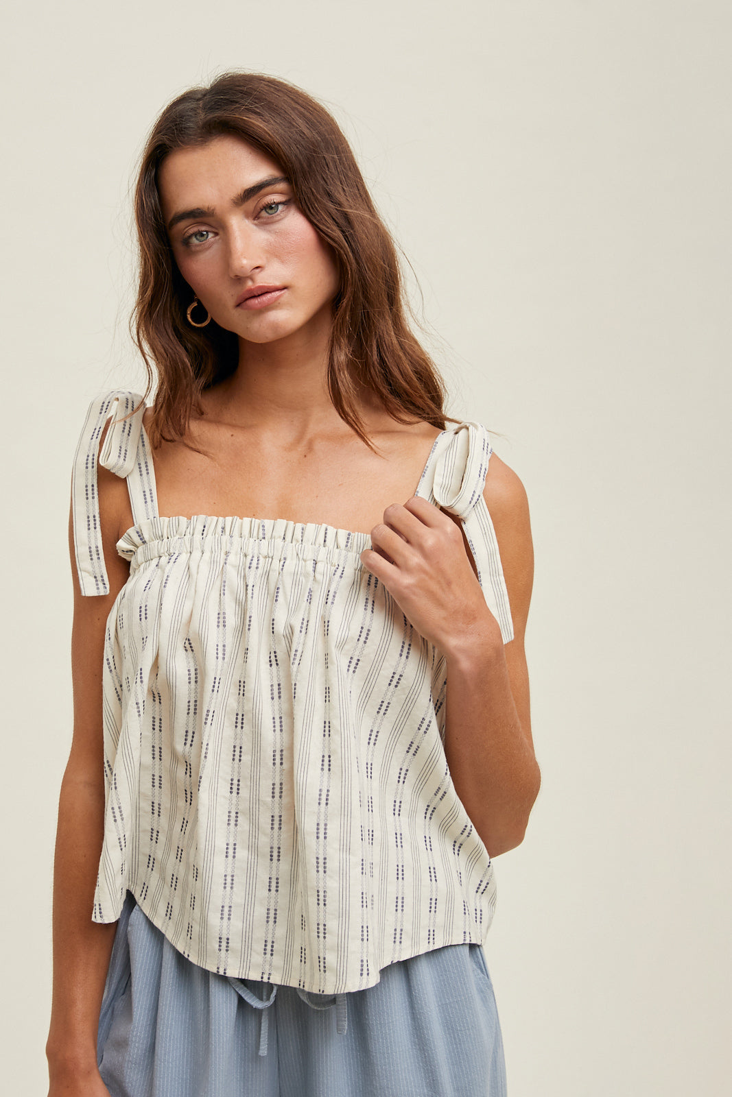 Striped Tie Shoulder Top