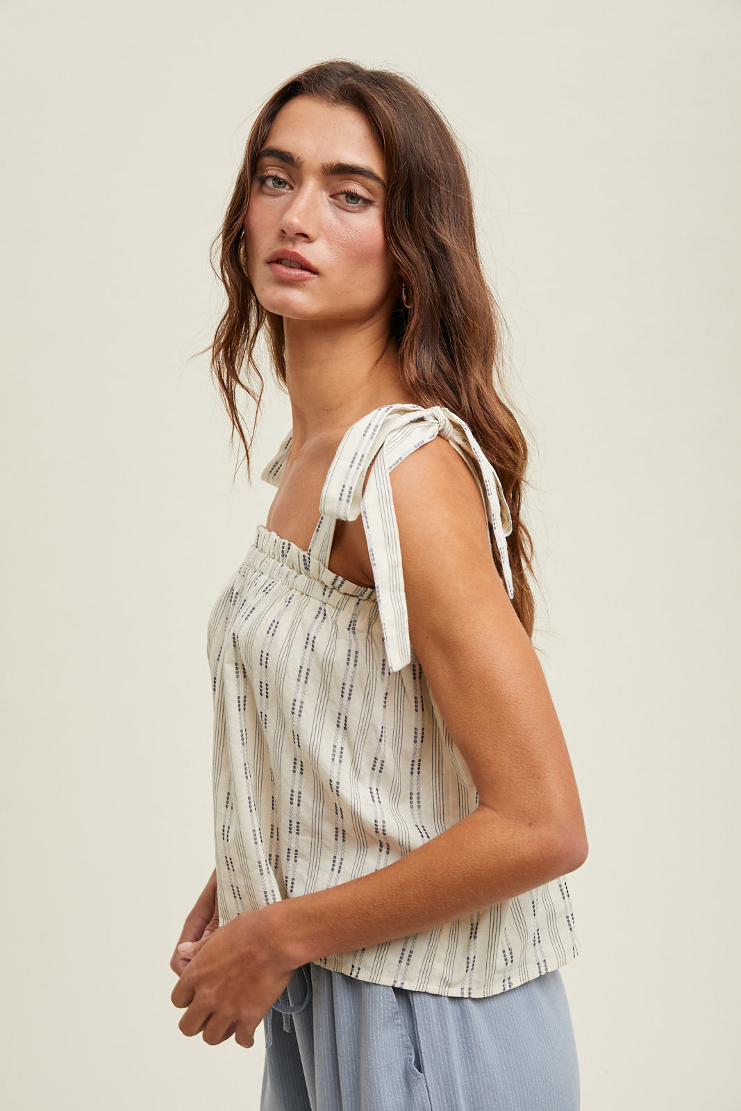 Striped Tie Shoulder Top