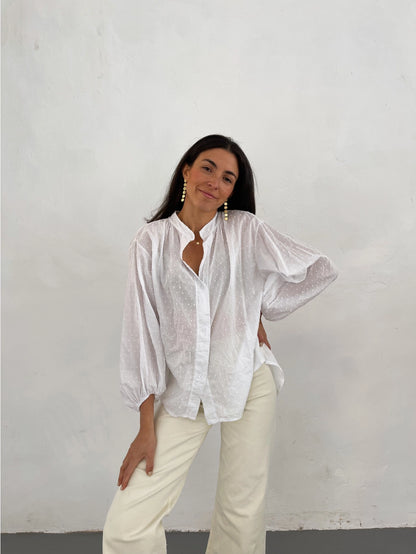 Julia Cotton Blouse in Purple and White