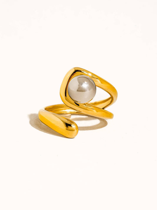 Fauna 18K Gold Non-Tarnish Two Tone Ball Band Ring