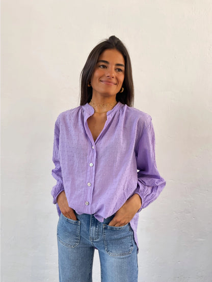 Julia Cotton Blouse in Purple and White
