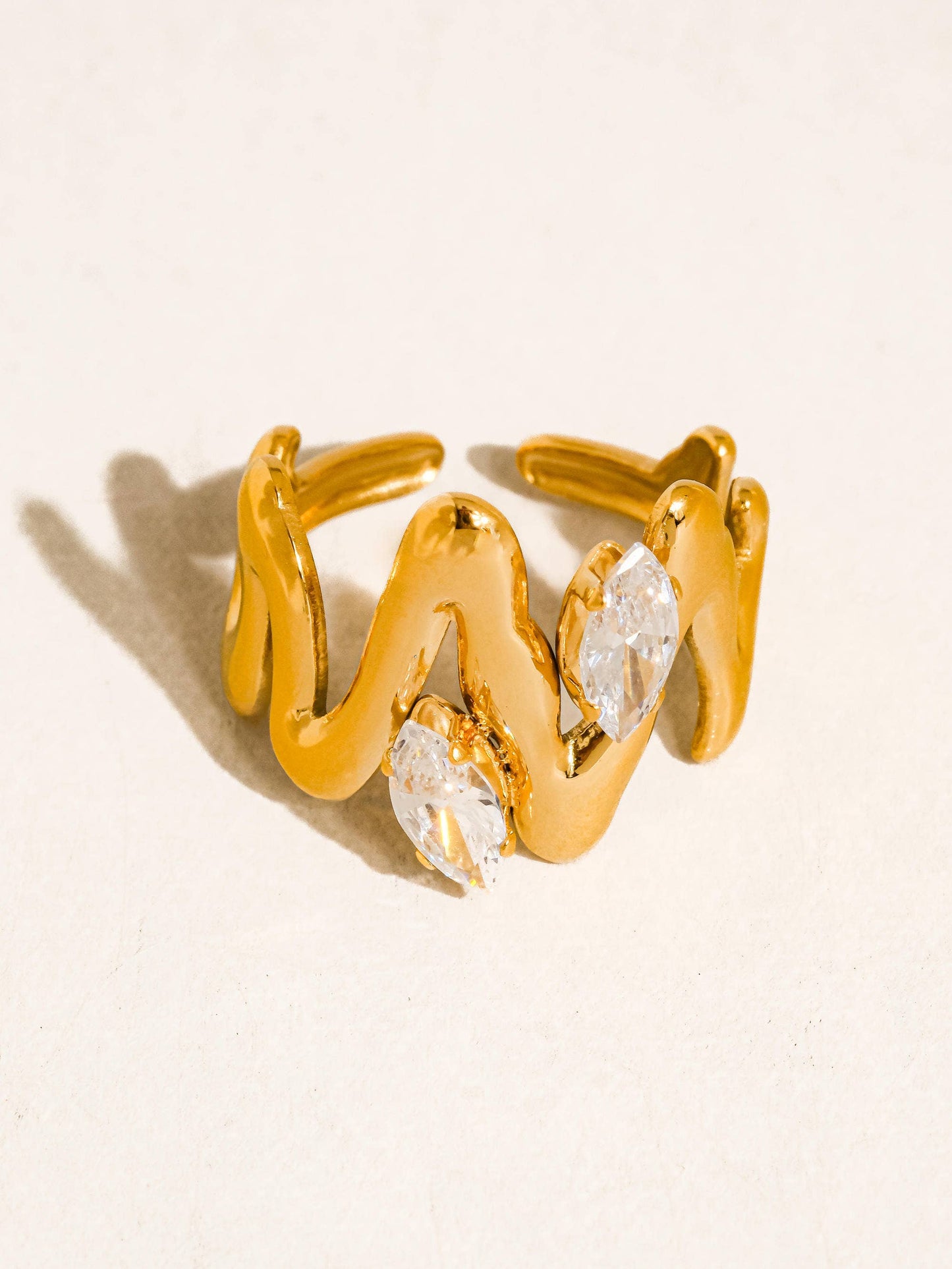 Lumi Abstract CZ Open Ring: Yellow Gold