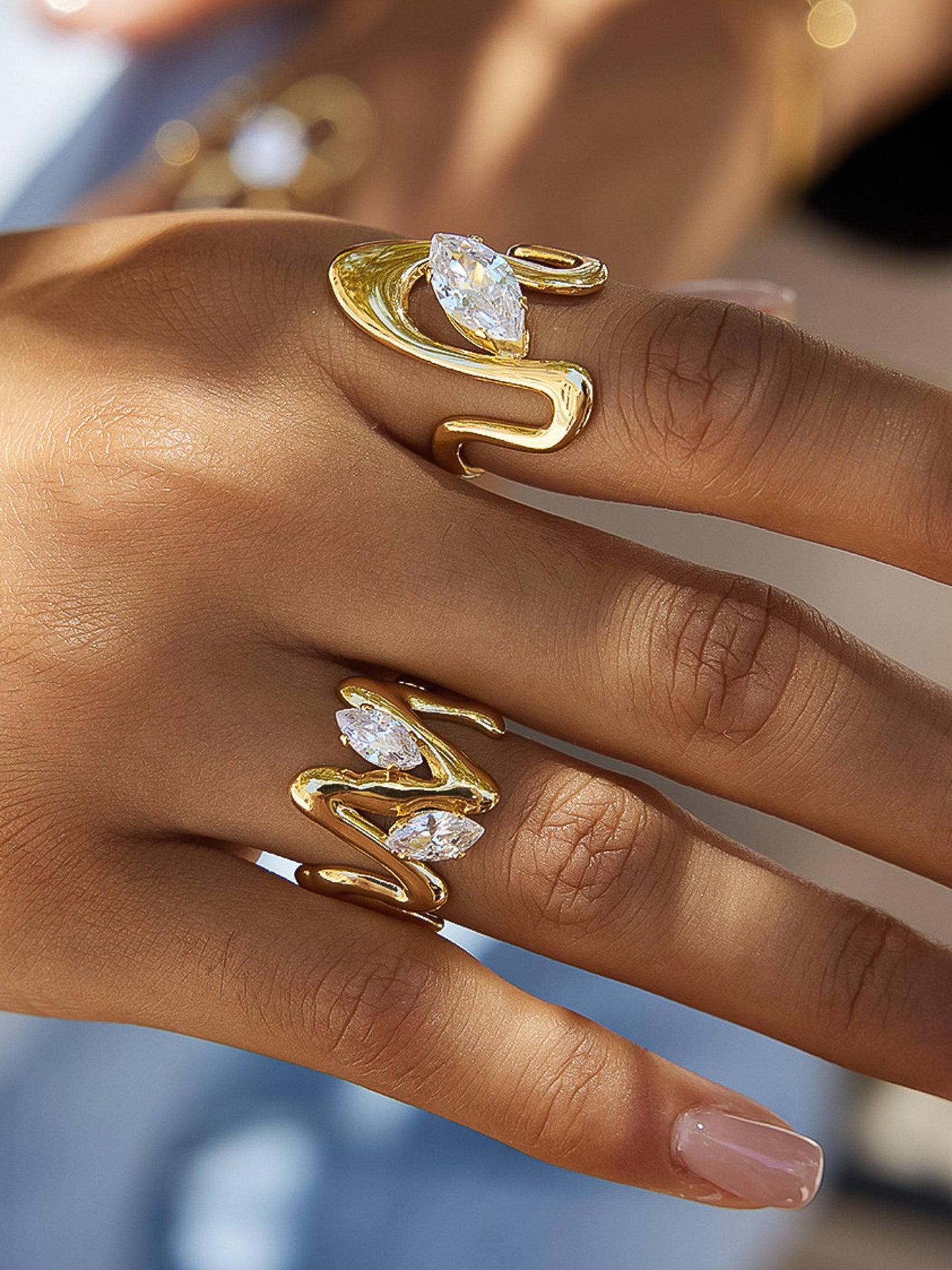 Lumi Abstract CZ Open Ring: Yellow Gold