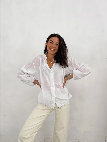 Julia Cotton Blouse in Purple and White