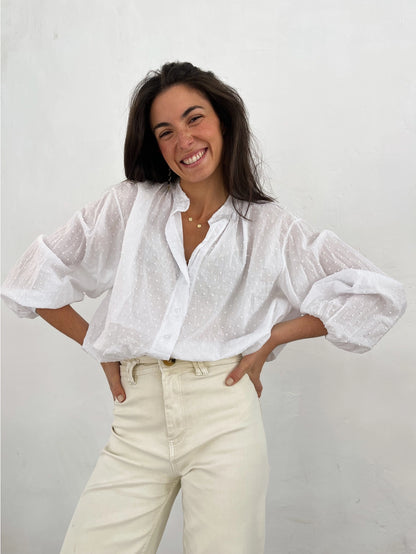 Julia Cotton Blouse in Purple and White