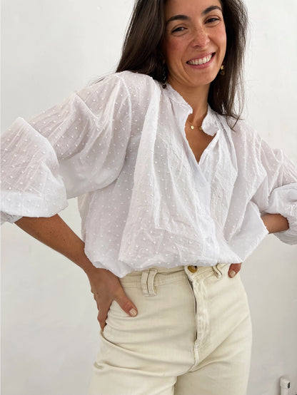 Julia Cotton Blouse in Purple and White