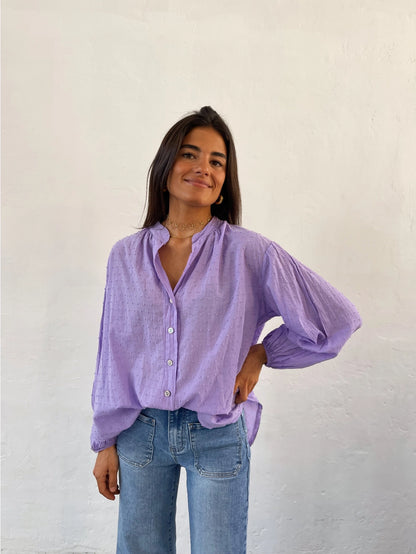 Julia Cotton Blouse in Purple and White