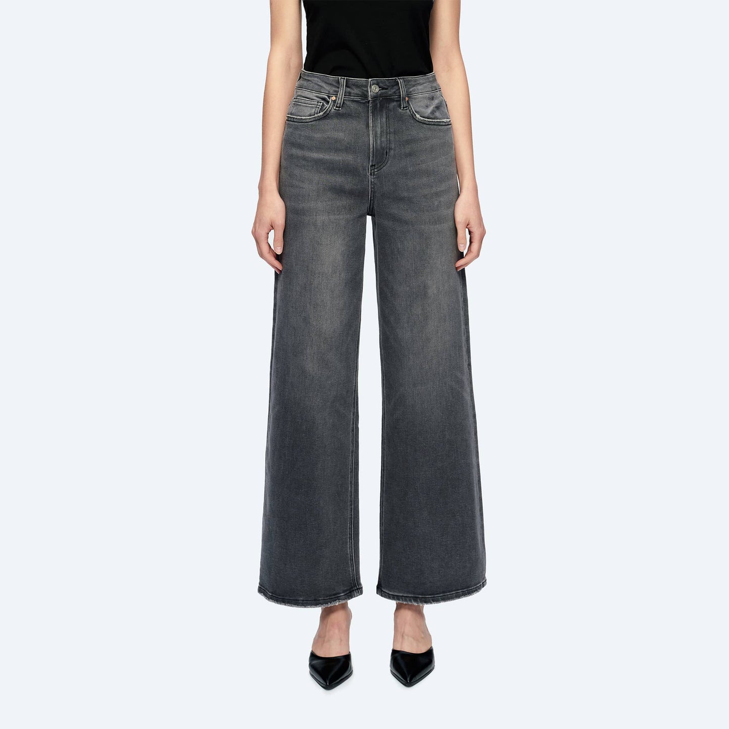 High Rise Wide Leg Jeans With Finished Hem