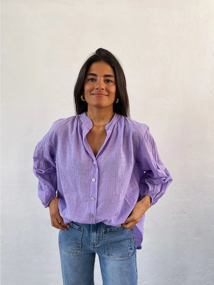 Julia Cotton Blouse in Purple and White