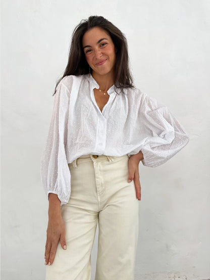 Julia Cotton Blouse in Purple and White