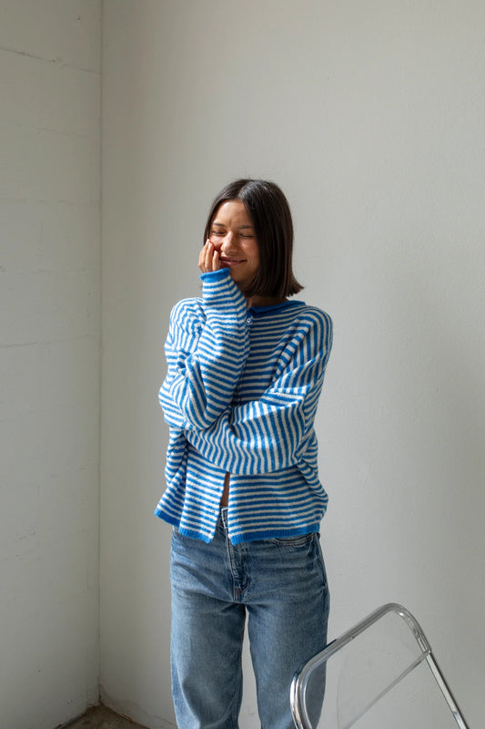 Piper Cardigan - Mini Striped| Blue
