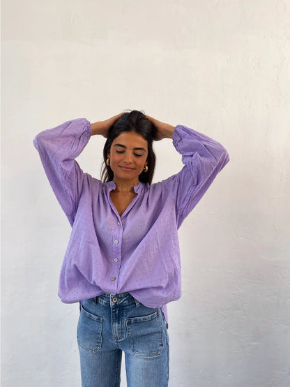 Julia Cotton Blouse in Purple and White