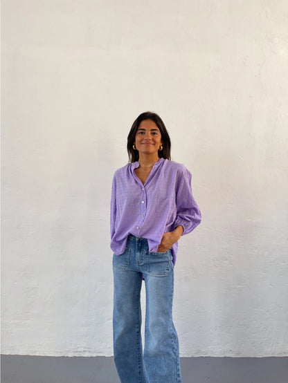 Julia Cotton Blouse in Purple and White