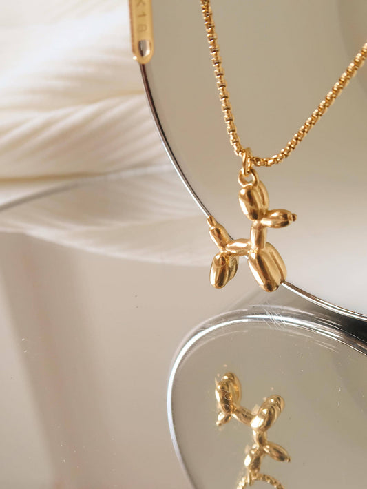18K Gold Non-Tarnish Bear Necklace: Yellow Gold / Cooper Balloon Dog